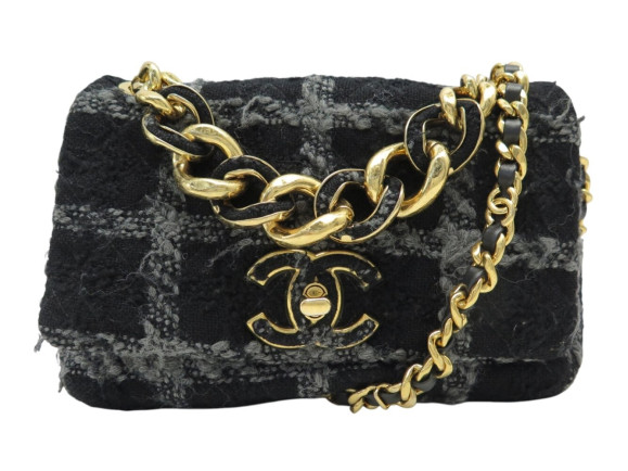 SAC A MAIN CHANEL 19 MEDIUM AS3612 TWEED BLEU MARINE BANDOULIERE HAND BAG 6650€