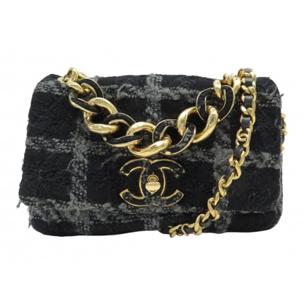 SAC A MAIN CHANEL 19 MEDIUM AS3612 TWEED BLEU MARINE BANDOULIERE HAND BAG 6650€