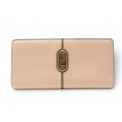 NEUF PORTEFEUILLE FENDI O'LOCK 8M0470 CUIR GRAINE ROSE LEATHER PINK WALLET 650€