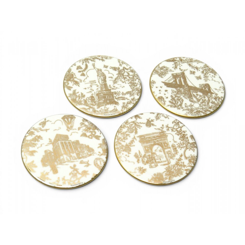 NEUF LOT 4 DESSOUS DE VERRE TIFFANY NEW YORK CITY EN PORCELAINE COASTER SET 425€