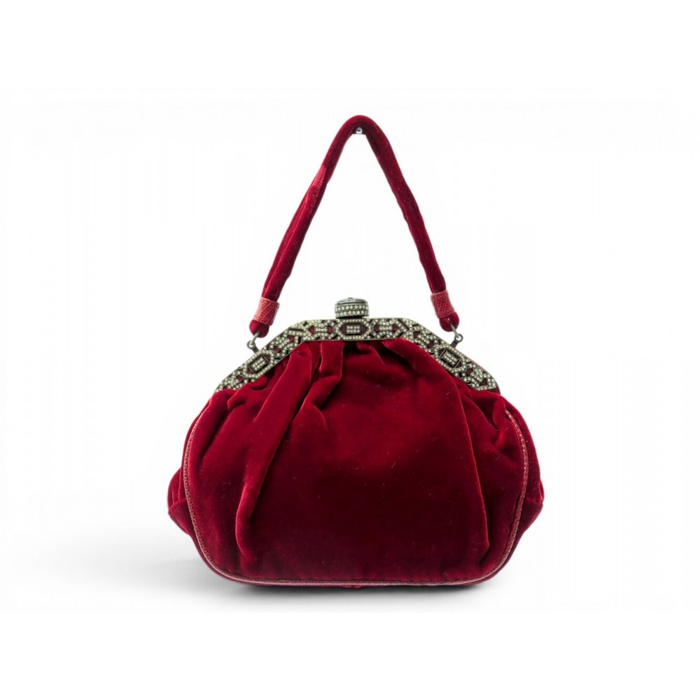 NEUF SAC A MAIN POCHETTE RALPH LAUREN MINAUDIERE BOURSE EN VELOURS ROUGE CLUTCH