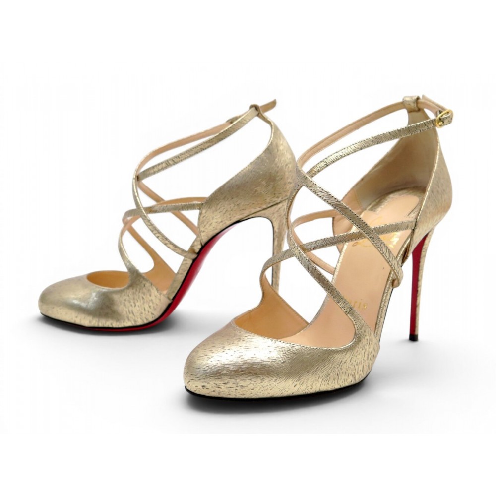 NEUF CHAUSSURES CHRISTIAN LOUBOUTIN HOLLY 36.5 ESCARPINS EN CUIR DORE SHOES 945€