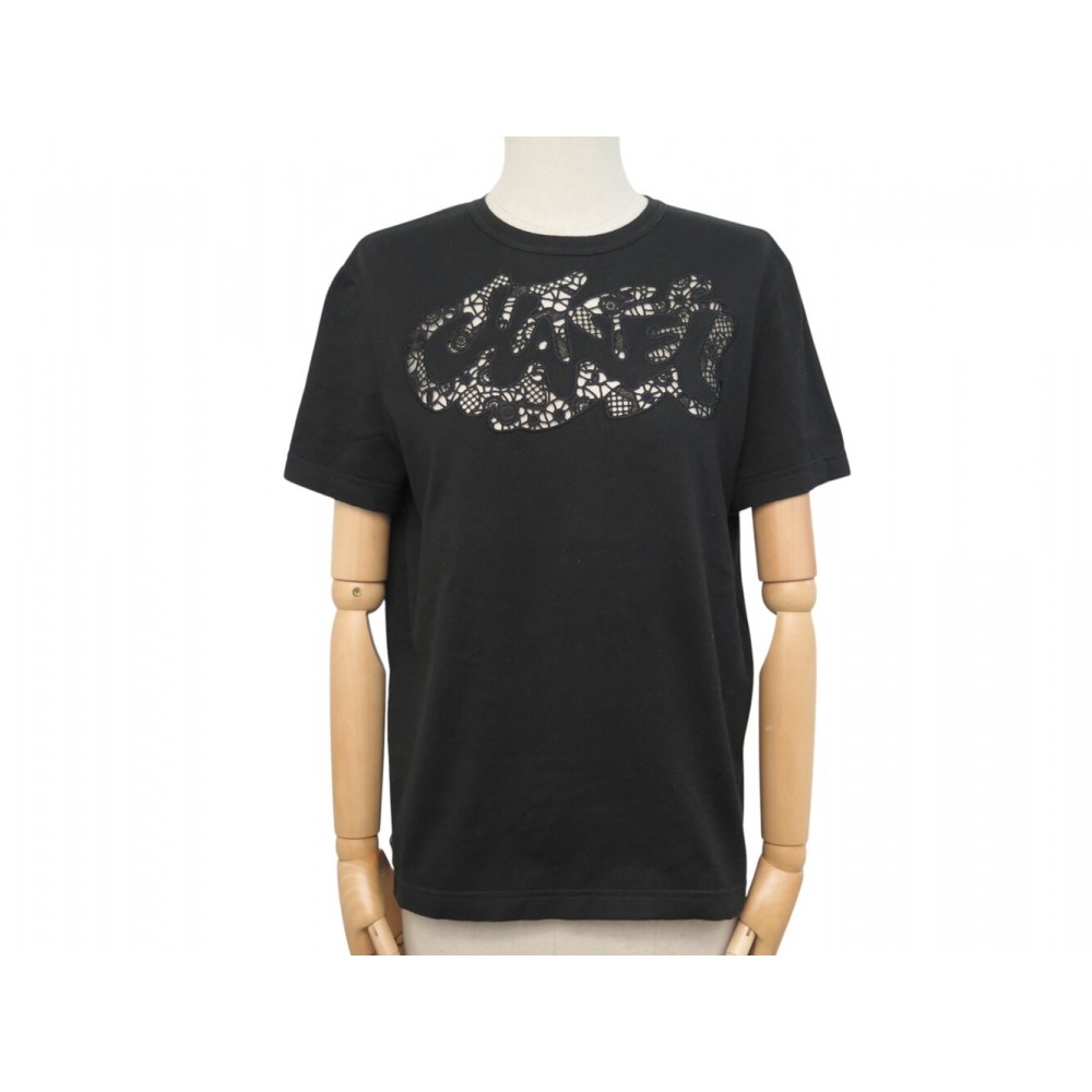 NEUF TSHIRT CHANEL LOGO DENTELLES P63110K48863 XS S 34 36 COTON NOIR TOP 1400€