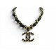 NEUF COLLIER CHANEL CHOKER LOGO CC CHAINE ENTRELACEE DORE ET CUIR NECKLACE 1390€