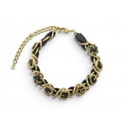 NEUF COLLIER CHANEL CHOKER CHAINE ENTRELACEES ET CUIR ABD756 RAS DE COU 1790€
