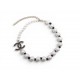 NEUF COLLIER CHANEL LOGO CC EMAIL NOIR PERLES & METAL DORE 49 CM NECKLACE 1290€
