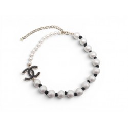 NEUF COLLIER CHANEL LOGO CC EMAIL NOIR PERLES & METAL DORE 49 CM NECKLACE 1290€