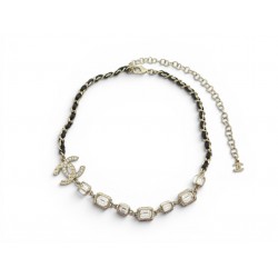 NEUF COLLIER CHANEL LOGO CC MATELASSE STRASS 35-49 CM METAL DORE NECKLACE 1390€