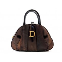 NEUF VINTAGE SAC A MAIN CHRISTIAN DIOR DOUBLE SADDLE BOWLER PM EN TOILE HAND BAG