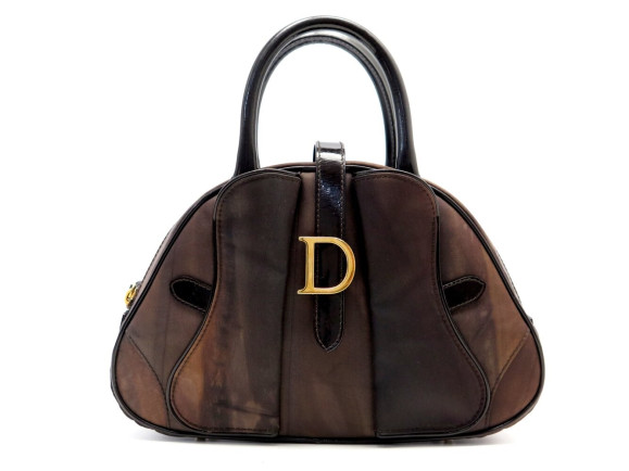 NEUF VINTAGE SAC A MAIN CHRISTIAN DIOR DOUBLE SADDLE BOWLER PM EN TOILE HAND BAG