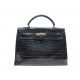 VINTAGE SAC A MAIN HERMES KELLY 36 SELLIER CUIR DE CROCODILE NOIR HAND BAG PURSE