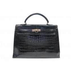 VINTAGE SAC A MAIN HERMES KELLY 36 SELLIER CUIR DE CROCODILE NOIR HAND BAG PURSE