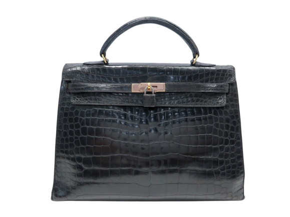 VINTAGE SAC A MAIN HERMES KELLY 36 SELLIER CUIR DE CROCODILE NOIR HAND BAG PURSE