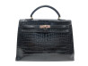 VINTAGE SAC A MAIN HERMES KELLY 36 SELLIER CUIR DE CROCODILE NOIR HAND BAG PURSE
