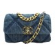 SAC A MAIN GRAND CHANEL 19 AS1160 EN TOILE DENIM BLEU JEAN BANDOULIERE BAG 7250€