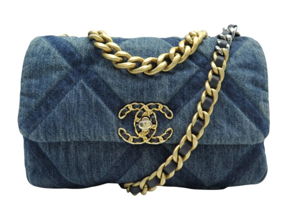 SAC A MAIN GRAND CHANEL 19 AS1160 EN TOILE DENIM BLEU JEAN BANDOULIERE BAG 7250€