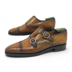 CHAUSSURES BERLUTI DOUBLE BOUCLE 3165 8.5 42.5 MOCASSINS CUIR PATINE SHOES 2750€