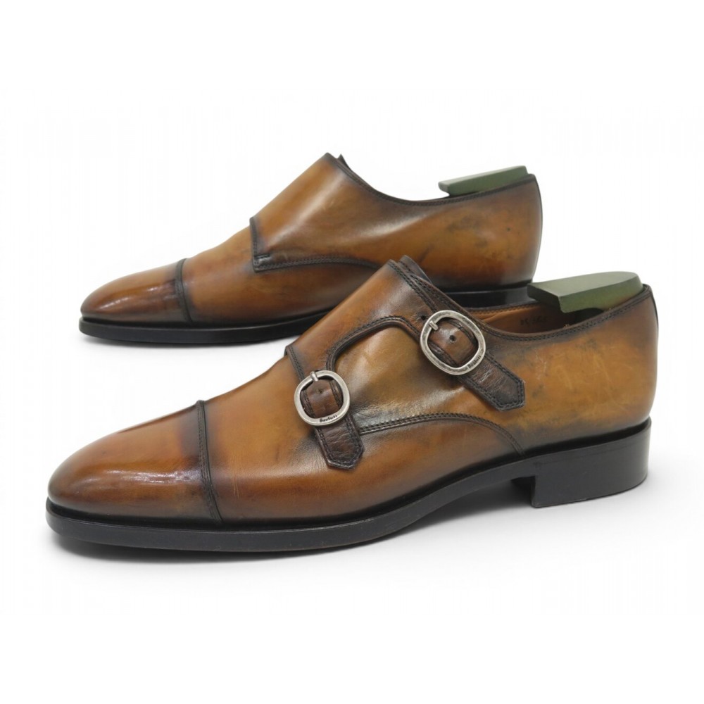 CHAUSSURES BERLUTI DOUBLE BOUCLE 3165 8.5 42.5 MOCASSINS CUIR PATINE SHOES 2750€