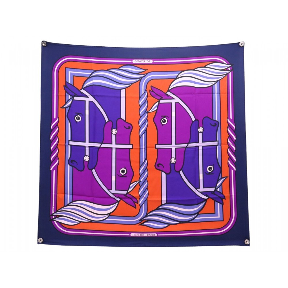 NEUF FOULARD HERMES QUADRIGE PIERRE PERON CARRE 90 SOIE MULTICOLORE SCARF 580€