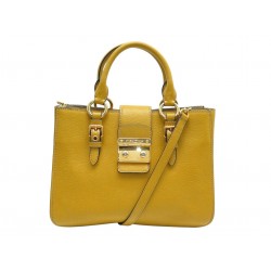 SAC A MAIN MIU MIU MADRAS CUIR GRAINE JAUNE MOUTARDE BANDOULIERE HAND BAG 1460€