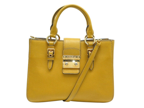 SAC A MAIN MIU MIU MADRAS CUIR GRAINE JAUNE MOUTARDE BANDOULIERE HAND BAG 1460€