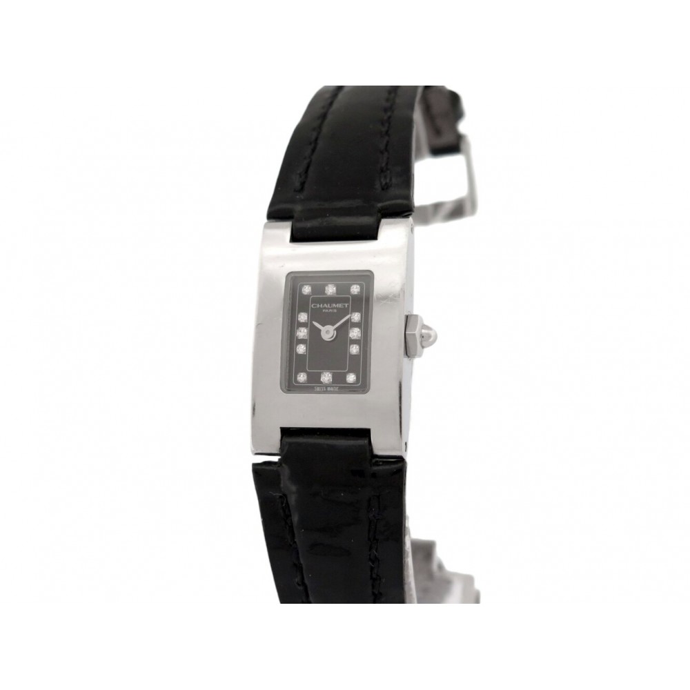 MONTRE CHAUMET KHESIS INDEX DIAMANTS 30MM ACIER CUIR QUARTZ DIAMONDS LADY WATCH