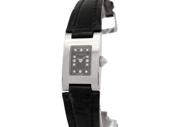 MONTRE CHAUMET KHESIS INDEX DIAMANTS 30MM ACIER CUIR QUARTZ DIAMONDS LADY WATCH