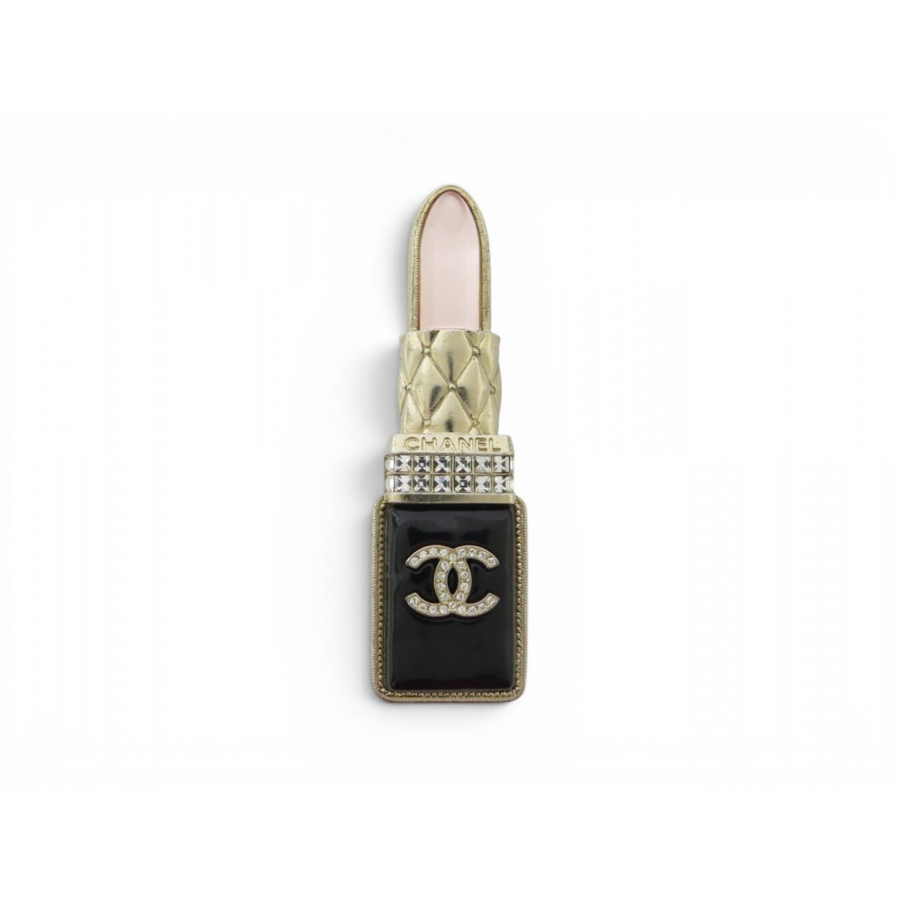 NEUF BROCHE CHANEL ROUGE A LEVRES AB7677 LOGO CC STRASS LIPSTICK BROOCH 850€