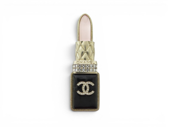 NEUF BROCHE CHANEL ROUGE A LEVRES AB7677 LOGO CC STRASS LIPSTICK BROOCH 850€