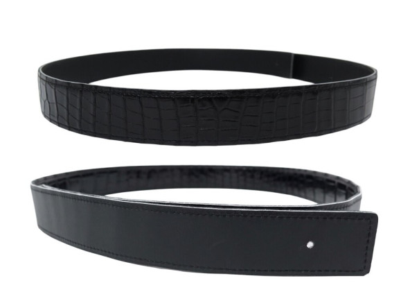 LIEN DE CEINTURE T95 COMPATIBLE BOUCLE HERMES 32MM EN CUIR DE CROCODILE NOIR