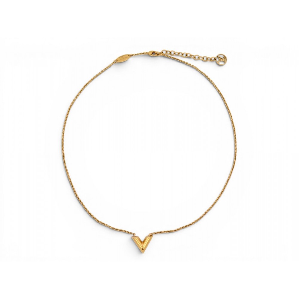 COLLIER LOUIS VUITTON ESSENTIAL V M61083 43-48CM METAL DORE GOLDEN NECKLACE 430€