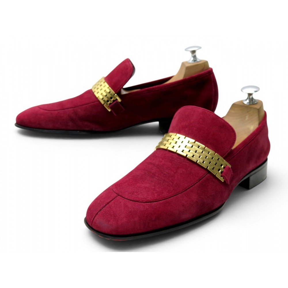 CHAUSSURES CELINE MOCASSINS 39 EN DAIM VEAU VELOURS ROUGE RED LOAFERS SHOES 890€
