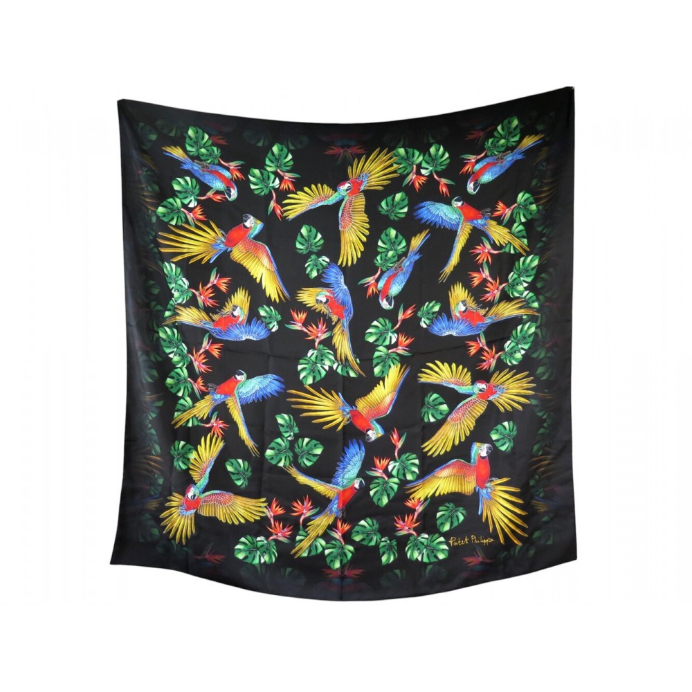NEUF FOULARD MONTRE PATEK PHILIPPE PERROQUETS ARA CARRE GEANT 140CM SOIE SCARF