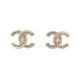 NEUF BOUCLES D'OREILLES CHANEL LOGO CC & STRASS A86504 METAL DORE EARRINGS 550€
