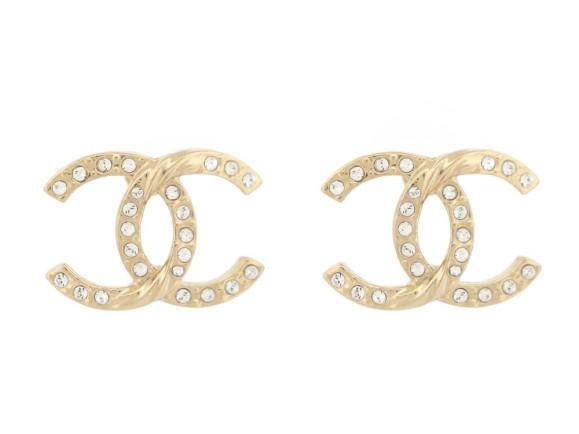  boucles d'oreilles chanel clous logo cc strass en
