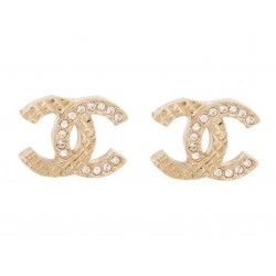 NEUF BOUCLES D'OREILLES CHANEL LOGO CC MATELASSE 2024 DORE STRASS EARRINGS 650€