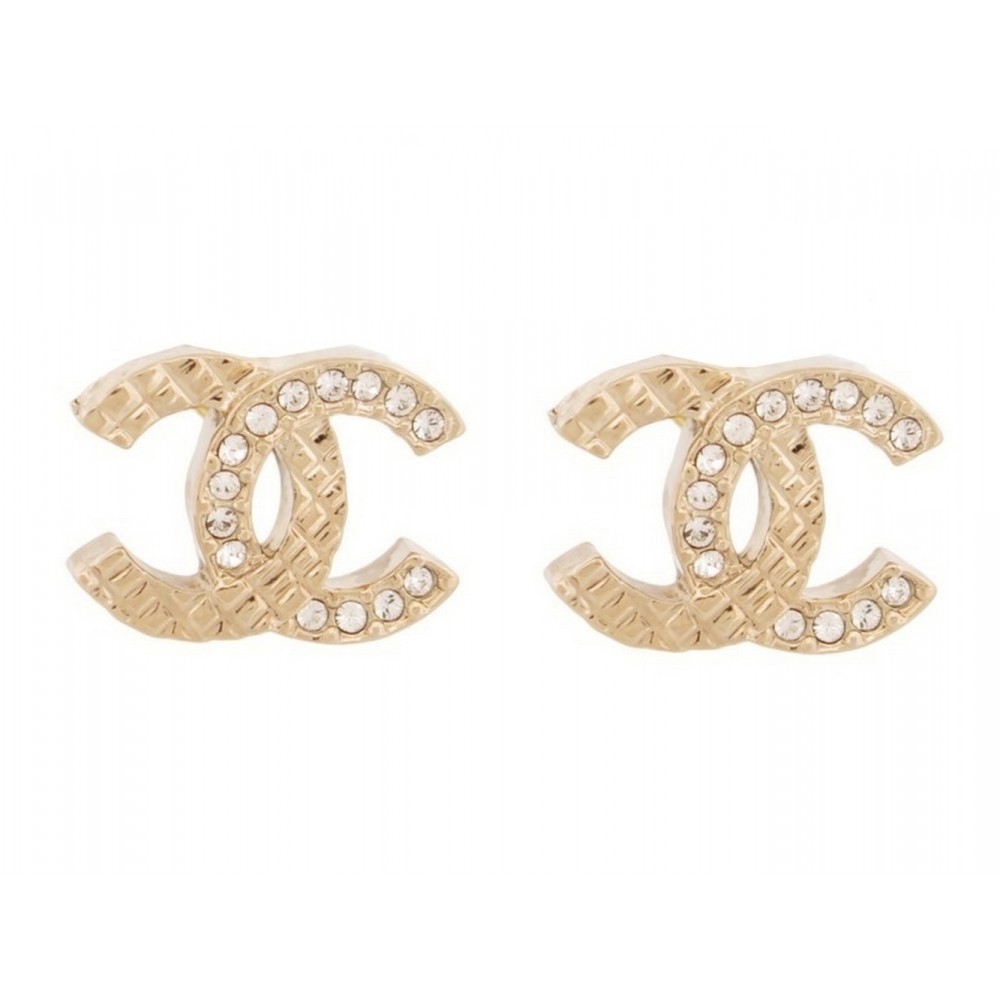 NEUF BOUCLES D'OREILLES CHANEL LOGO CC MATELASSE 2024 DORE STRASS EARRINGS 650€