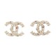 NEUF BOUCLES D'OREILLES CHANEL LOGO CC PERLES STRASS EN METAL DORE EARRINGS 650€