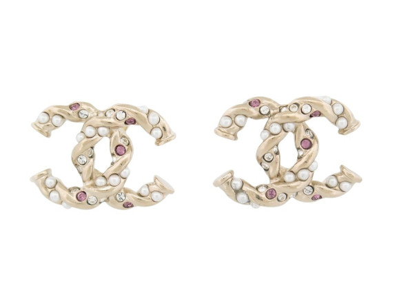  boucles d'oreilles chanel logo cc perles strass