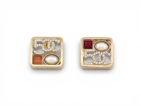 boucles d'oreilles chanel logo cc carre num 5