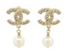 boucles d'oreilles chanel logo cc strass perles