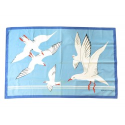 PAGNE HERMES MOUETTES PAREO 90 x 140 CM EN COTON BLEU BLUE SEAGULL TOWEL 375€
