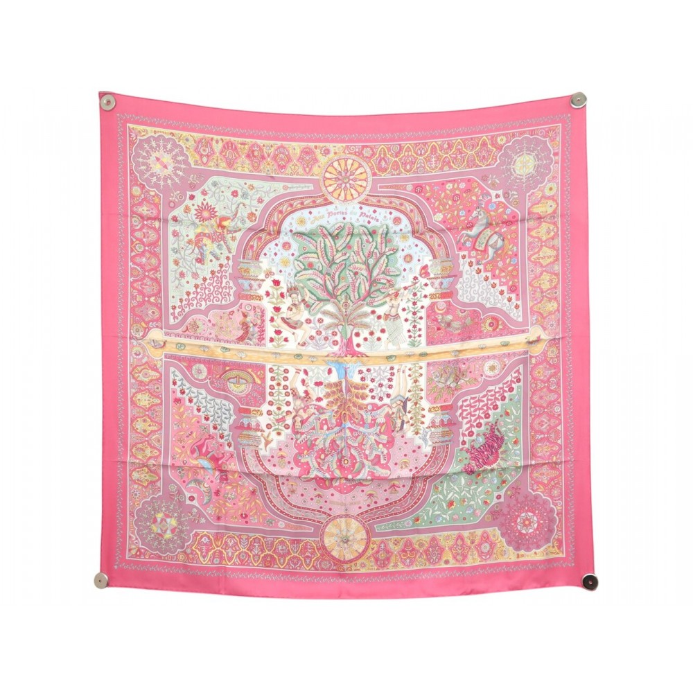 FOULARD HERMES AUX PORTES DU PALAIS CHRISTINE HENRY SOIE ROSE CARRE SCARF 580€