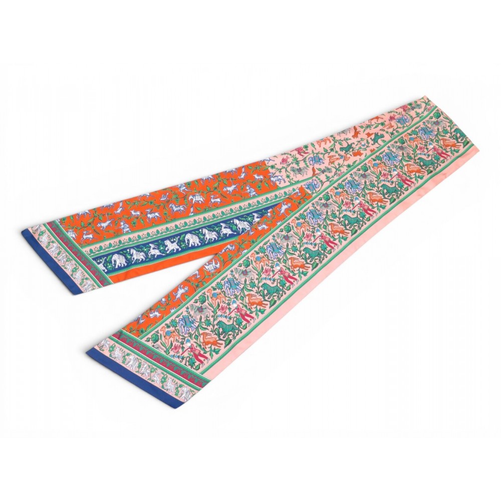 ECHARPE HERMES MAXI TWILLY DOUBLE FACE CHASSE EN INDE EN SOIE + BOITE SCARF 420€