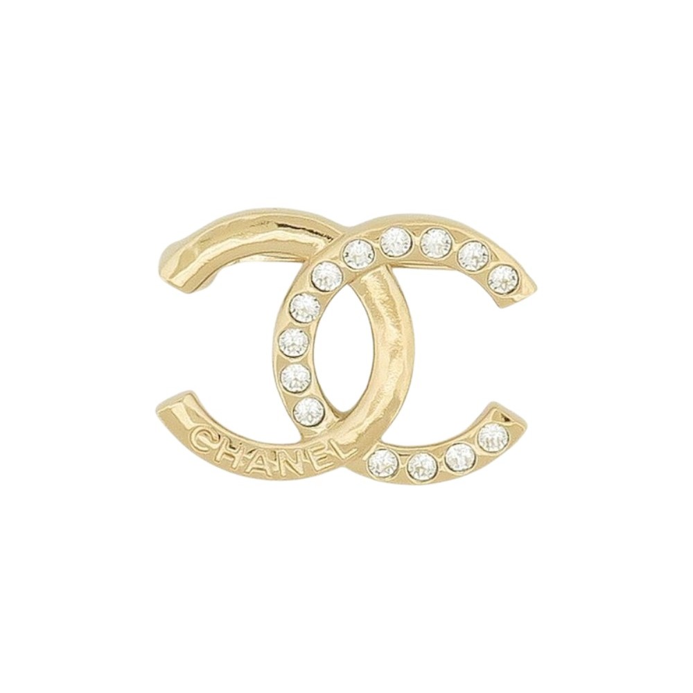 NEUF BROCHE CHANEL LOGO CC STRASS 2024 EN METAL DORE GOLDEN STEEL BROOCH 650€