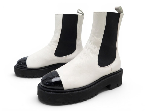 bottines chanel low boots g38218 37 cuir blanc