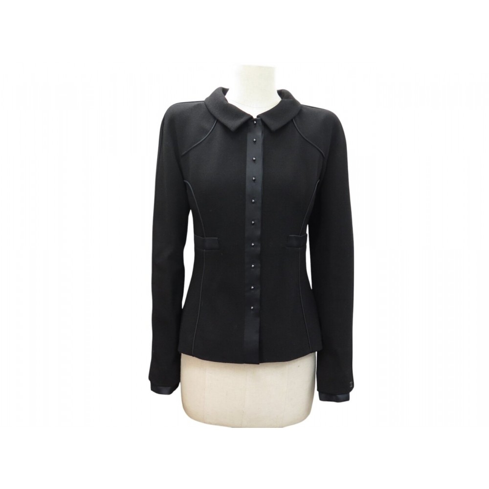 NEUF VESTE CHANEL CINTREE BOUTONS PERLES P19762 S 36 LAINE NOIRE JACKET 6000€