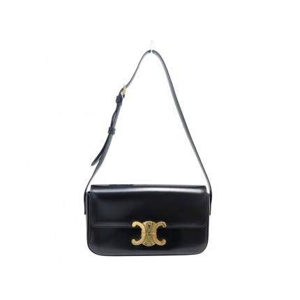 SAC A MAIN CELINE CLAUDE 194143 POCHETTE CUIR VEAU BRILLANT NOIR HAND BAG 2450€