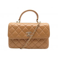 NEUF SAC A MAIN CHANEL TRENDY CC HANDLE CUIR MATELASSE CAMEL BANDOULIERE 6700€