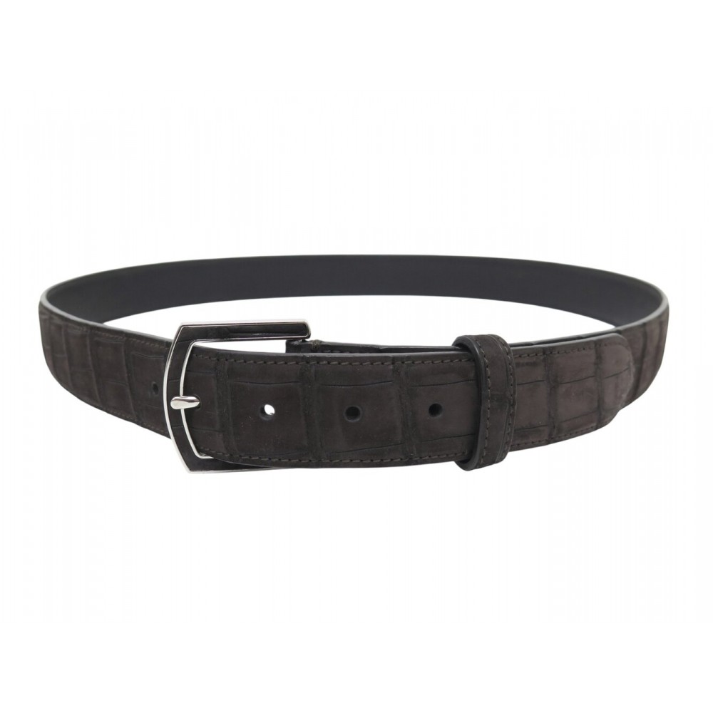 CEINTURE LORO PIANA T105 CUIR SUEDE FACON CROCO MARRON BROWN LEATHER BELT 490€